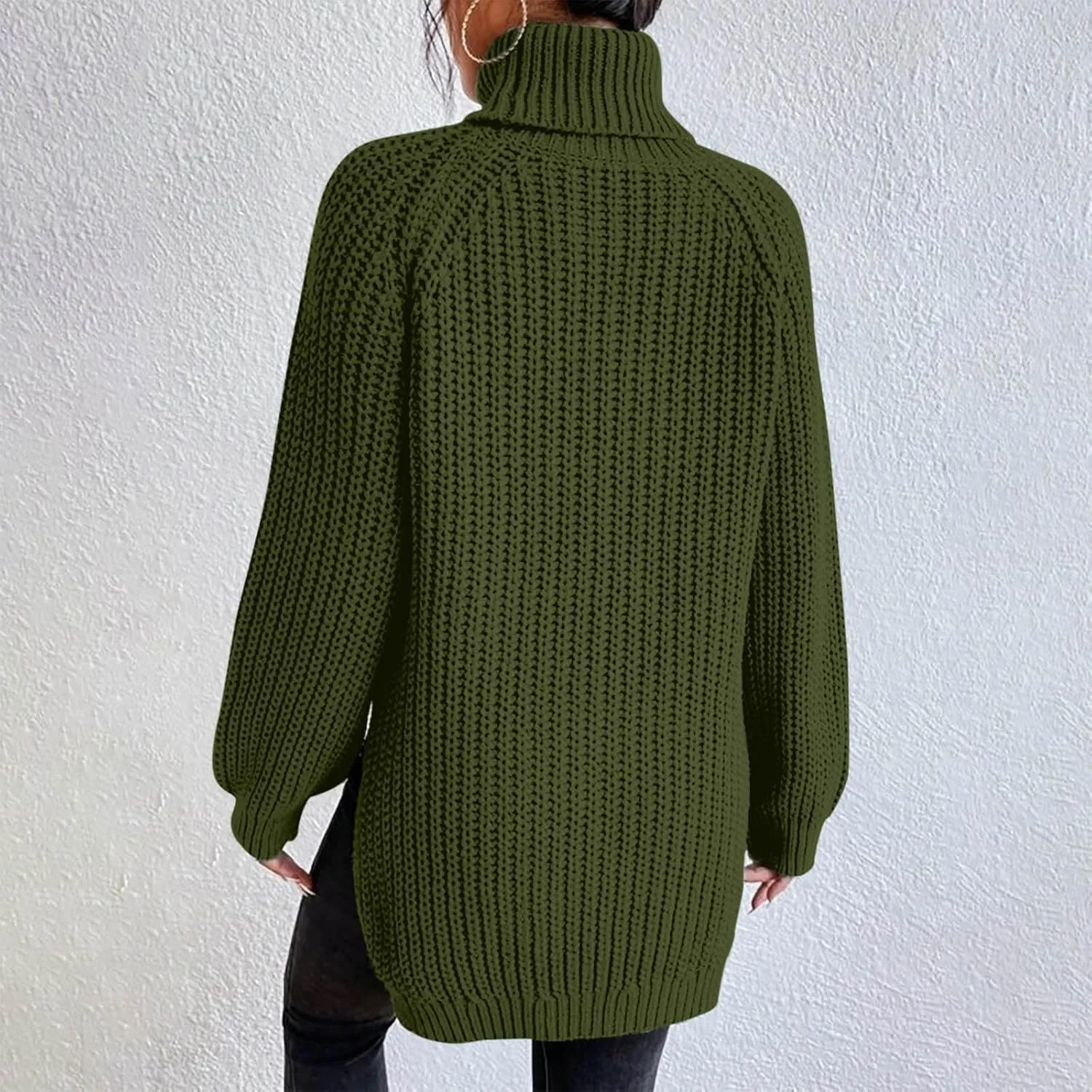 ZWRXW Turtleneck Sweater for Women Classic Oversized Chunky Knit Warm Pullover Fall Winter Ribbed Solid Color Jumper Tops