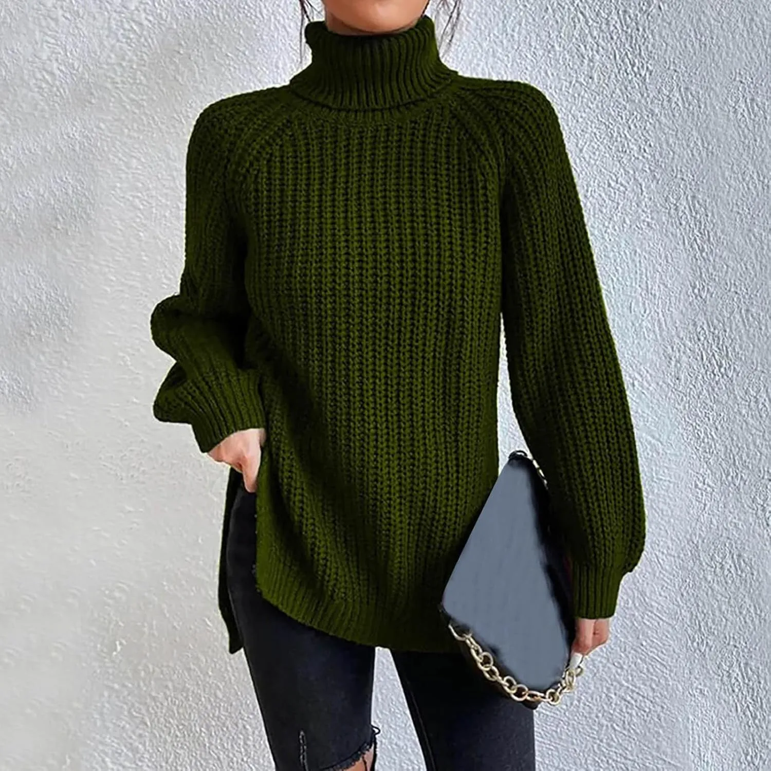 ZWRXW Turtleneck Sweater for Women Classic Oversized Chunky Knit Warm Pullover Fall Winter Ribbed Solid Color Jumper Tops