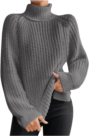 ZWRXW Turtleneck Sweater for Women Classic Oversized Chunky Knit Warm Pullover Fall Winter Ribbed Solid Color Jumper Tops
